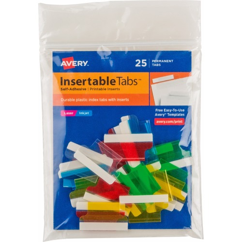 Index Tabs, w/ Printable Inserts, 1"L, 25/PK, Assorted