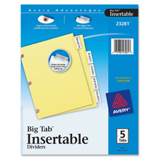Big Tab Insert Dividers,Single-Sided,11"x8-1/2",5-Tab,Multi