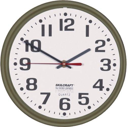 Wall Clock, Round, 12-3/4" D, Brown Case/White Face