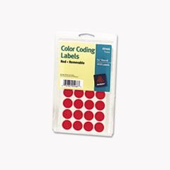 Removable Labels, 3/4" Round, 1008/PK, Red