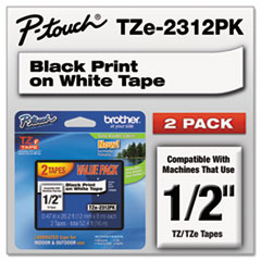 Laminated Tape Cartridge,For TZ Models,1/2",2/PK,Black/White