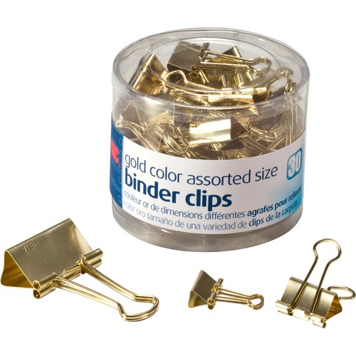Binder Clips, Assorted Sizes, 30/PK, Gold