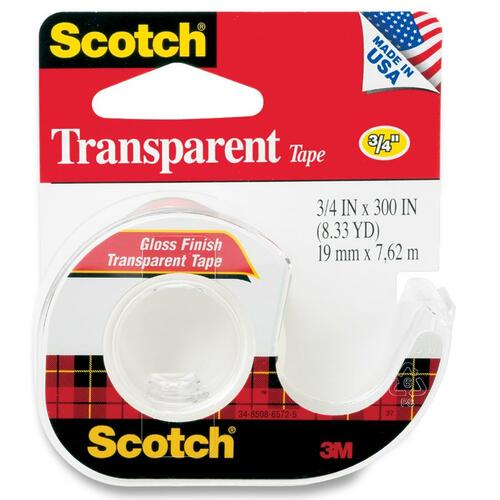Tape With Dispenser, 3/4"x300", Clear