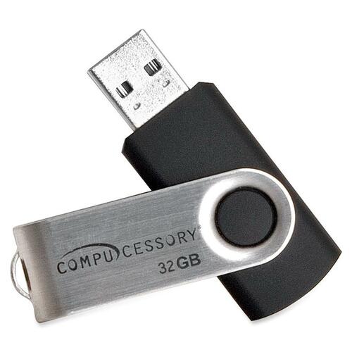 Flash Drive, 32GB, No Password Protectn, Black/Silver