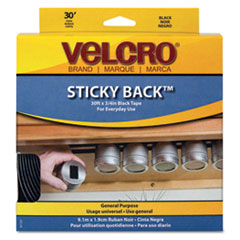Hook and Loop Tape Roll, Sticky Back, 3/4"x30', Black
