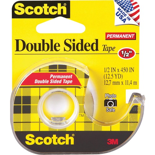 Double-sided Tape,w/Dispenser,Permanent,1/2"x450",CL