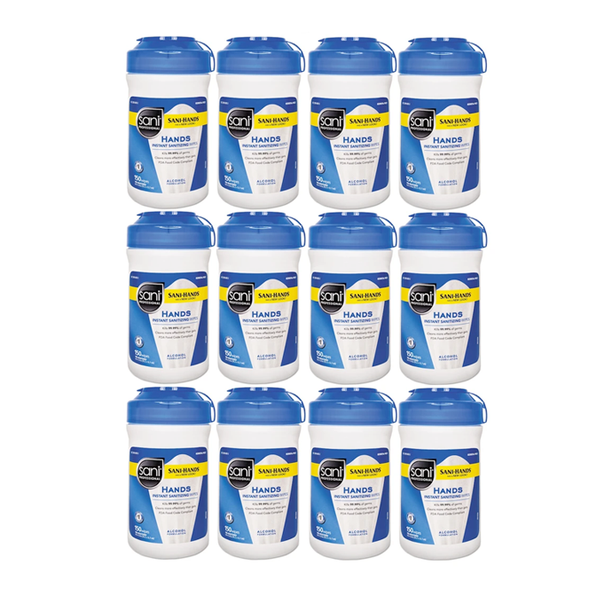 Hands Instant Sanitizing Wipes, 6 x 5, White, 150/Canister, 12/CT