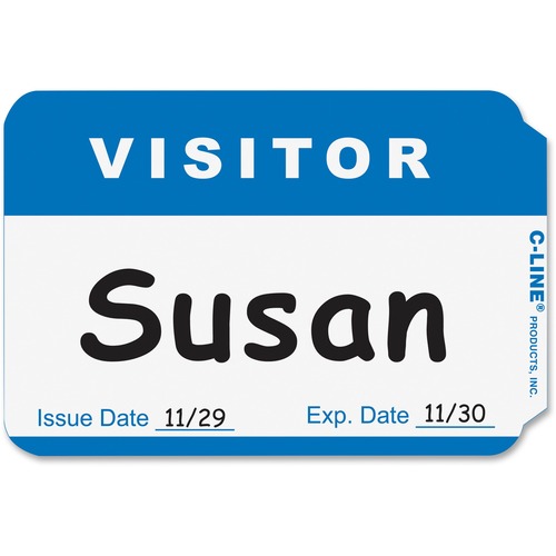 Visitor Name Badges, 3-1/2"x2-1/4", 100/BX, Blue