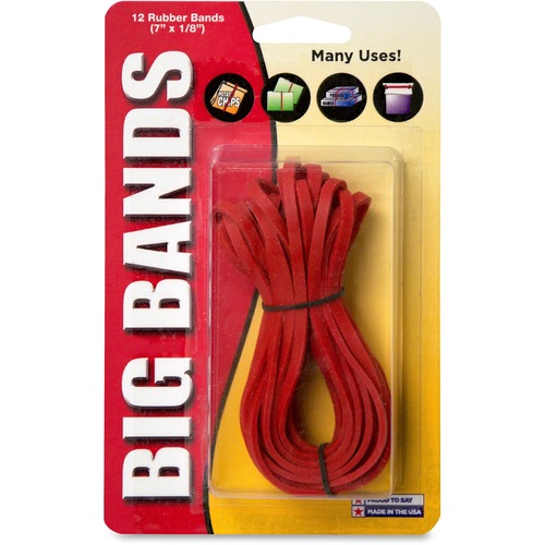 Big Rubber Bands, 117B,7"x1/8", 12/PK, Red