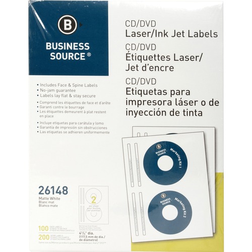 CD/DVD Labels, Laser/Inkjet, 100/PK, White