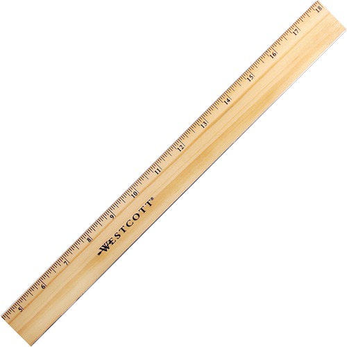 Wood Ruler, Scaled 1/16ths, Brass Edge, 18"L, Natural