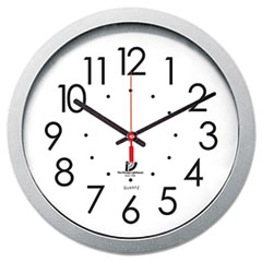 Wall Clock, Contemporary, 14-1/2", White Dial Face/Silver