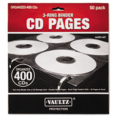 Media Binder Sleeves, 2-Sided, 400 CD Cap, 50/PK, BK