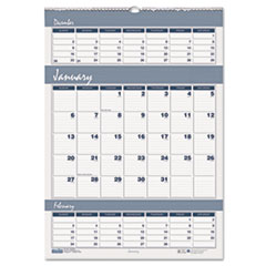 Triple Month Wall Calendar, Jan-Dec,12"x17" , BEGY