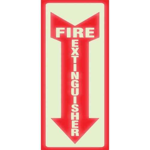 Glow in the Dark "Fire Extinguisher" Sign,4"x13", White/Red