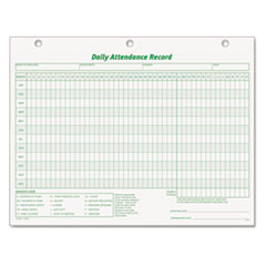 Daily Attendance Record, 11"x8-1/2", 50 Cards, GN Ink/White