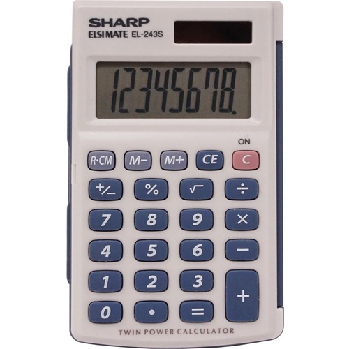 8-Digit Calculator,w/Hard Cvr, 2-1/2"x4-1/2"x1/2", White