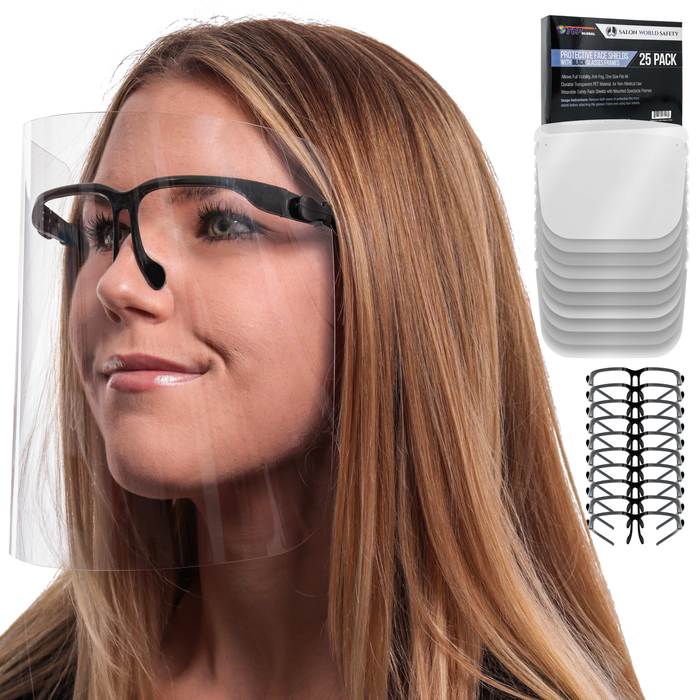 Face Shields with Black Glasses Frames (Pack of 25)