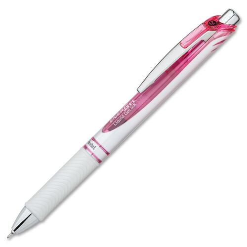 Retractable Gel Pen,Fine Point,.5 mm,Black Ink,Pink/White