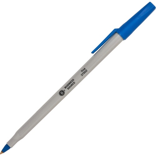 Ballpoint Stick Pens, Fine Pt, Light Gray Barrel, Blue Ink