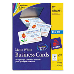 Business Cards, Inkjet, 2"x3-1/2", 250/PK, White
