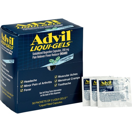 Advil Liqui-Gels, Single Dose Pain Packets, 2/PK, 50/BX