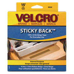 Hook and Loop Tape, Roll, Sticky Back, 3/4"x15', Beige