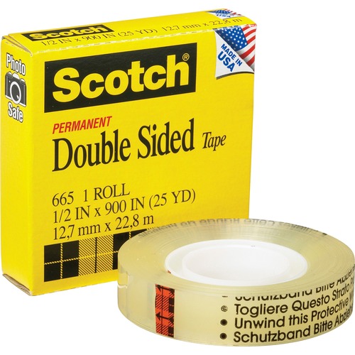 Double-sided Tape, 1"Core, 1/2"x900", Clear