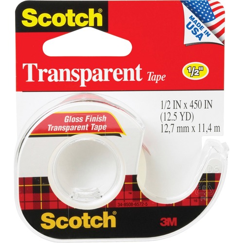 Tape With Dispenser,1" Core, 1/2" x 450", Clear