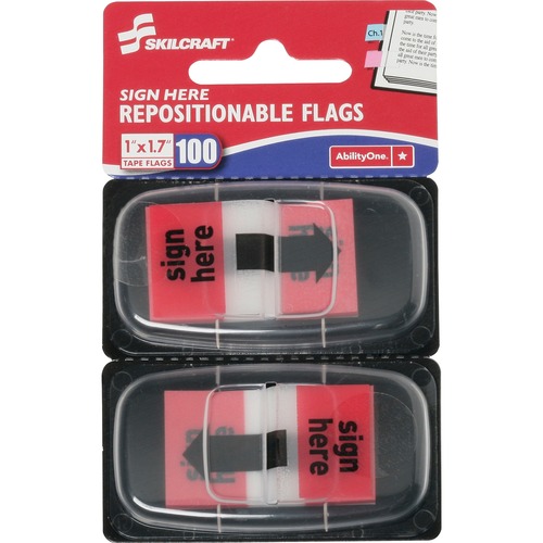 Self Stick Flag, Rect, "Sign Here", 100/PK, Red