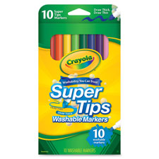 Washable Super Tips Markers, Washable, 10/BX, Ast