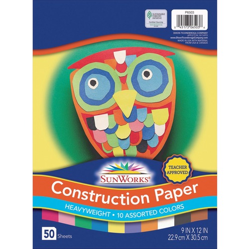 Construction Paper,Smooth Textured,9"x12",50/PK,Assorted