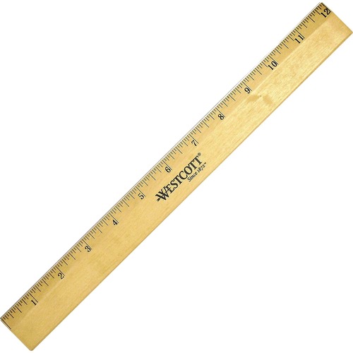 Wood Ruler, Scaled 1/16ths, Brass Edge, 12" L, Natural