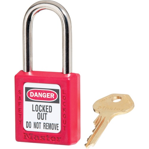 Safety Padlock, Labeled, 1/4"Dx1.5"H Shackle, Red