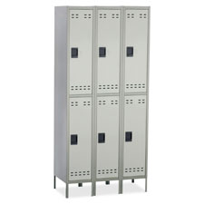 Double Tier Locker, 3-Wide w/Legs, 36"x18"x78", Gray