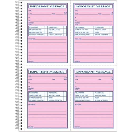 Important Message Book, 11"x8-1/4", 200 Sets, PK/CY Paper