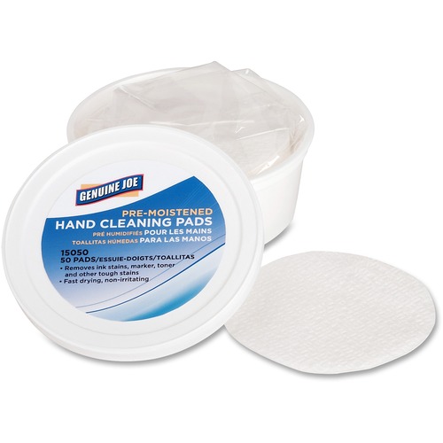 Pre-moistened Hand Cleaning Pads, 3" Diameter, 50 Pads