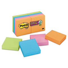 Super Sticky Notes,90 Shts/Pad,2"x2", 8/PK,AST Electric Glow