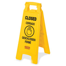 Floor Sign, Closed, Multi-Lingual, 2-sided, Yellow