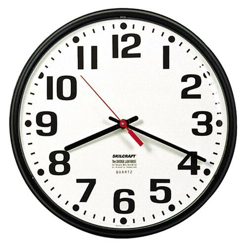 Wall Clock, Round, 9-1/4 D", Black Frame/White Face