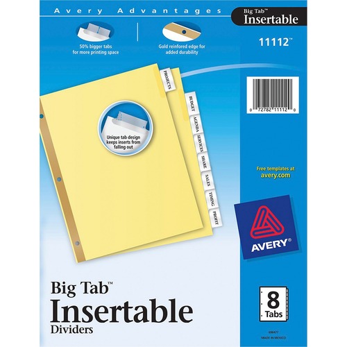 Big Tab Insertable Dividers,11"x8-1/2",8-Tab,Buff/Clear