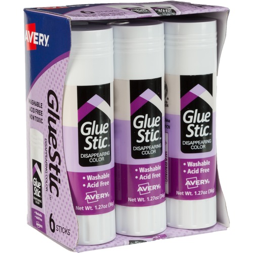 Glue Stic, Permanent, Dries Clear, 1.27oz., 6/PK, Purple