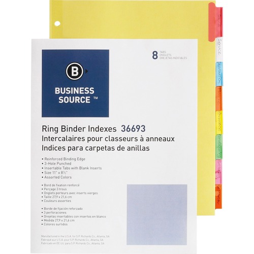 Ring Binder Indexes,1-1/2" Tabs,11"x8-1/2",8-Tabs,Multi