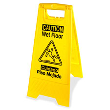 Graphic Wet Floor Sign, Eng/Spanish, Yellow