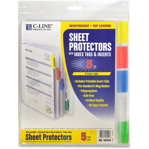 Top Load Sheet Protector, 5 Tab, 8-1/2"x11", Assorted Colors