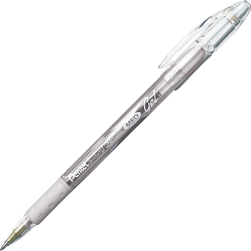 Gel Roller Pen,Waterproof,Medium Pt.,Silver Metallic Ink
