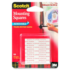 Mounting Tape Squares, Removable, 1"x1", 16/PK