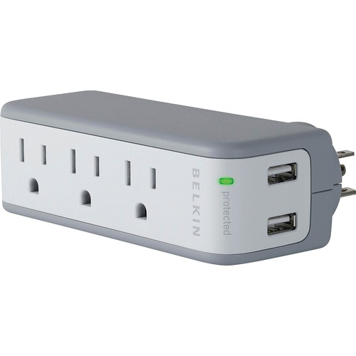 Mini Surge/USB Charger, 3 AC Outlets, 2 USB Outlets, White