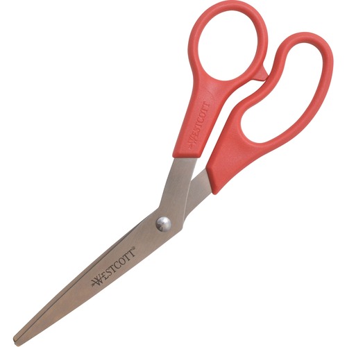 Bent Scissors,8" Length,STST/Red Plastic Handles