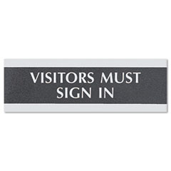 Visitors Must Sign In Sign, w/Easel, 3"x9", Silver on Black